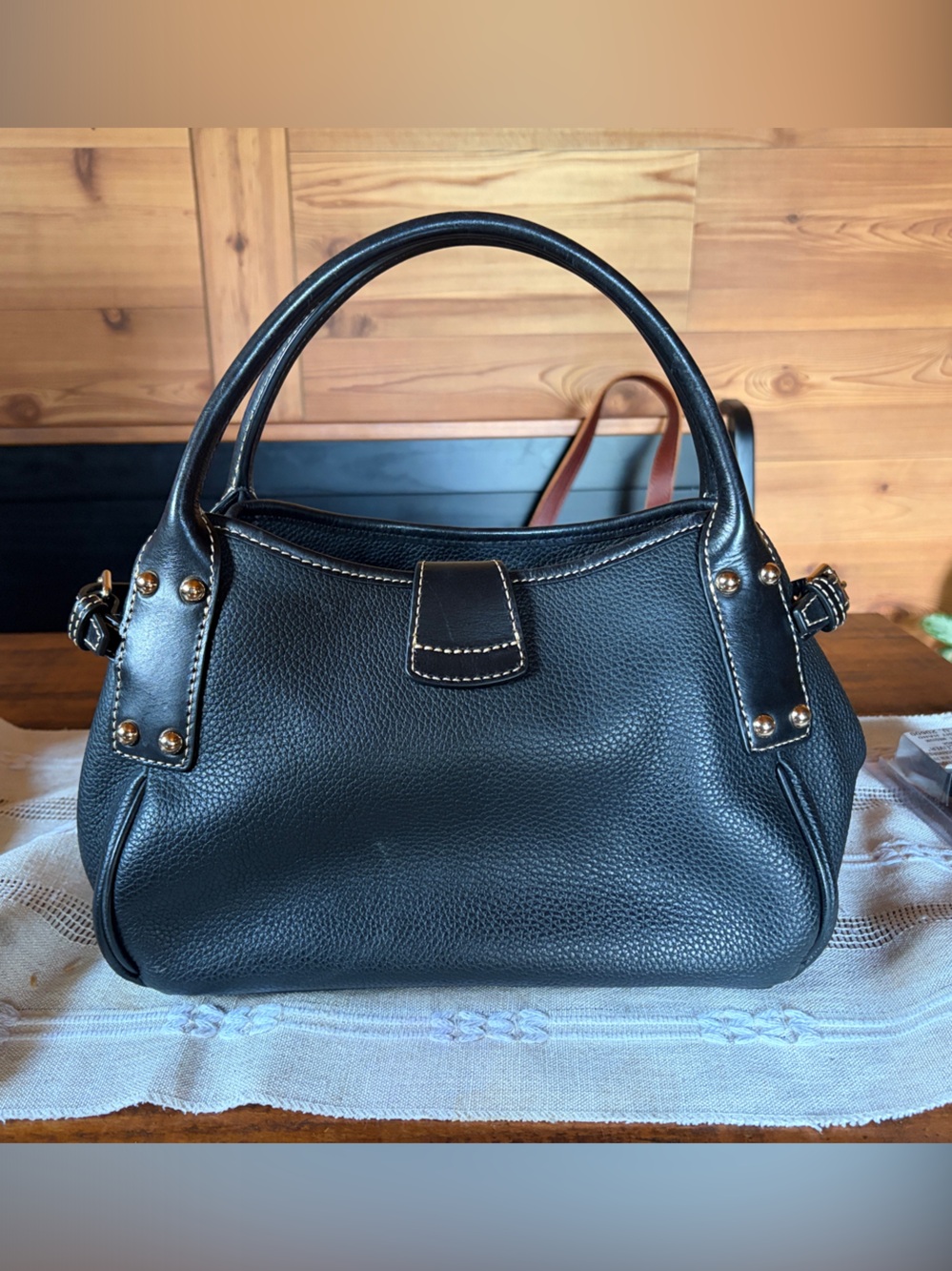 Dooney and Burke Pebble Grain Small Logo Lock Satchel - Picture 2 of 4